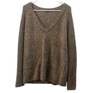 ATM Anthony Thomas Melillo Oatmeal Speckled V Neck Sweater Size S Wool Yak Blend